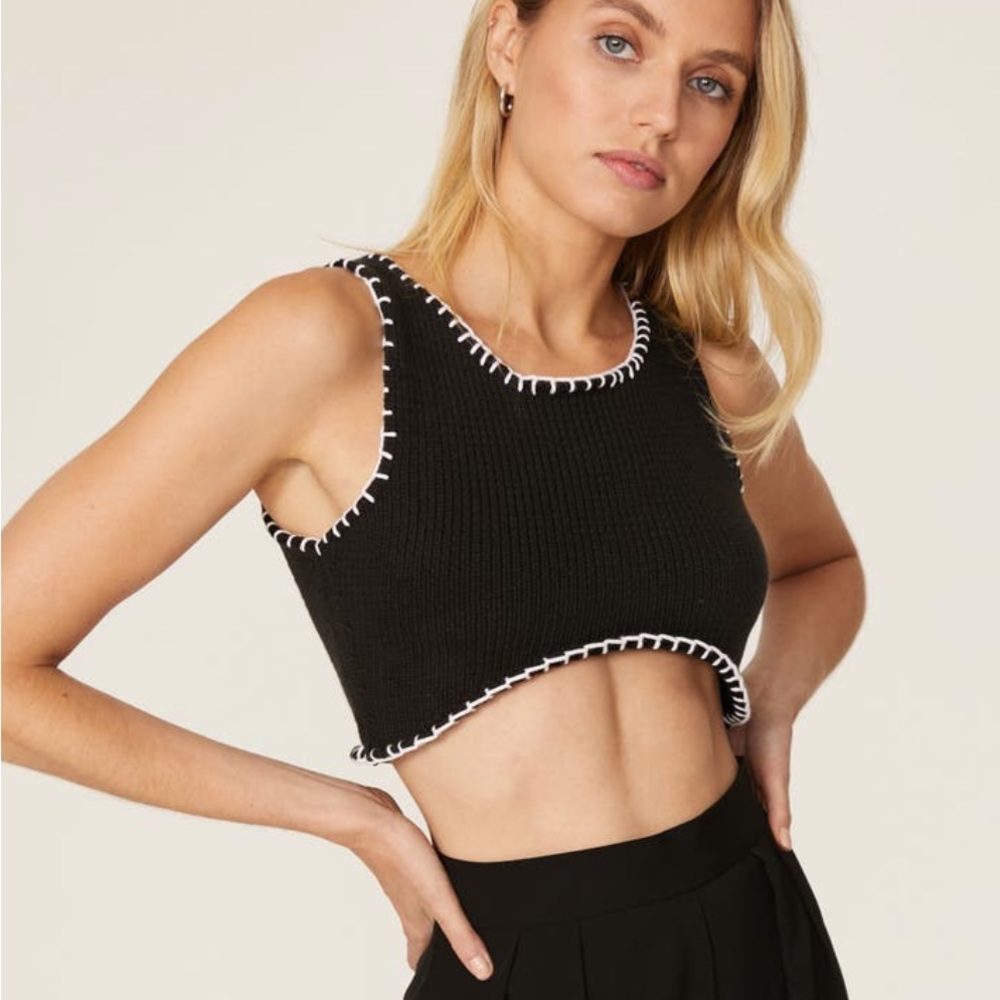 Aisling Camps Black Cropped Knit Tank with Contrast Stitching